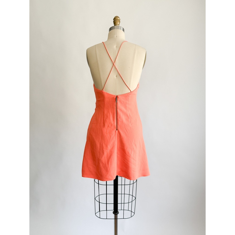 Alice + Olivia Wrap Mini Dress 2 Coral Neon Orange Side Tie Criss Cross Back - Picture 5 of 7